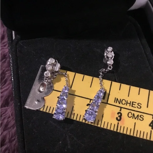 Vintage 10K White Gold Tanzanite & Diamond Accent Dangle Earrings - Picture 2 of 12